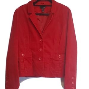 H&M Red Corduroy Blazer Jacket Size 14